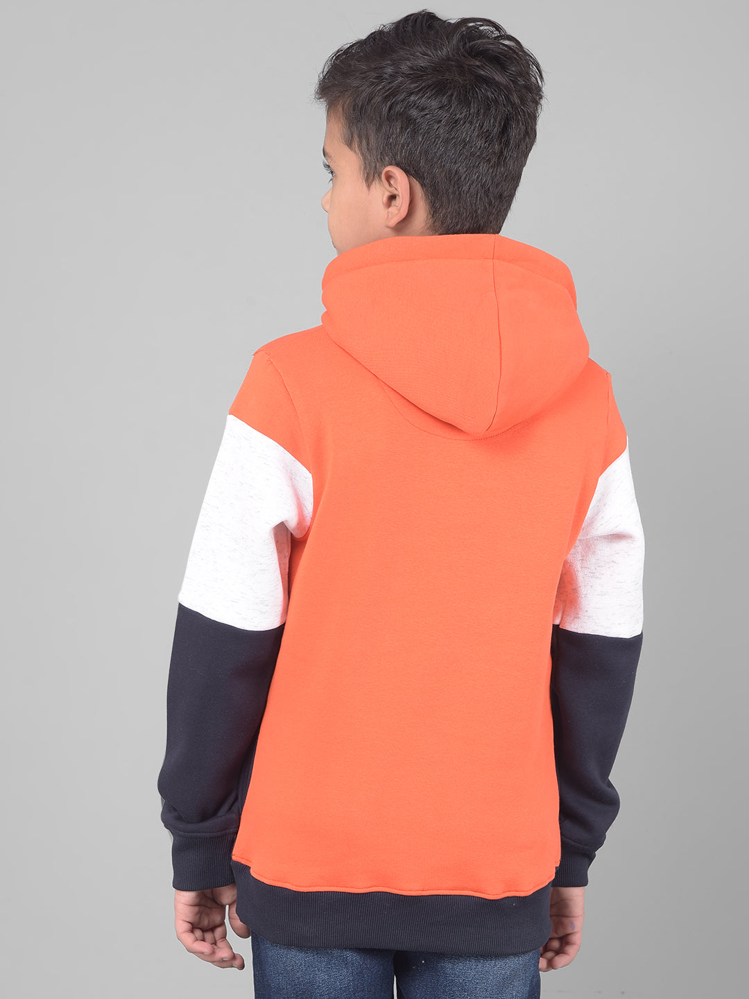 Orange Colourblocked Hooded Sweatshirt-Boys Sweatshirts-Crimsoune Club