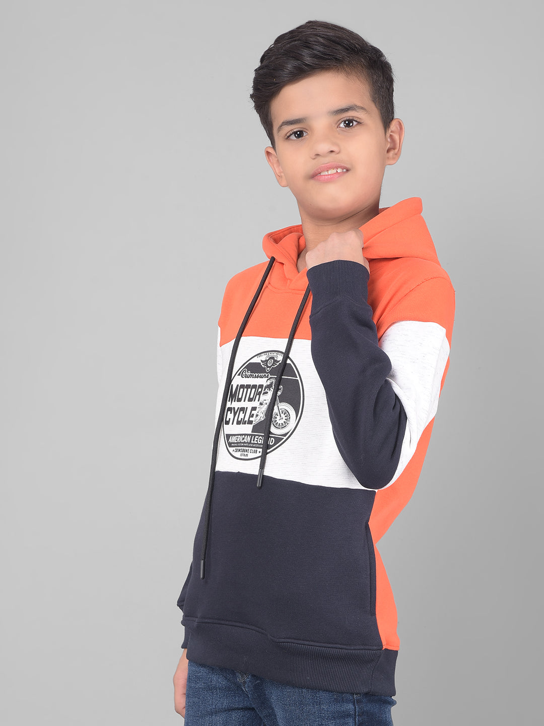 Orange Colourblocked Hooded Sweatshirt-Boys Sweatshirts-Crimsoune Club