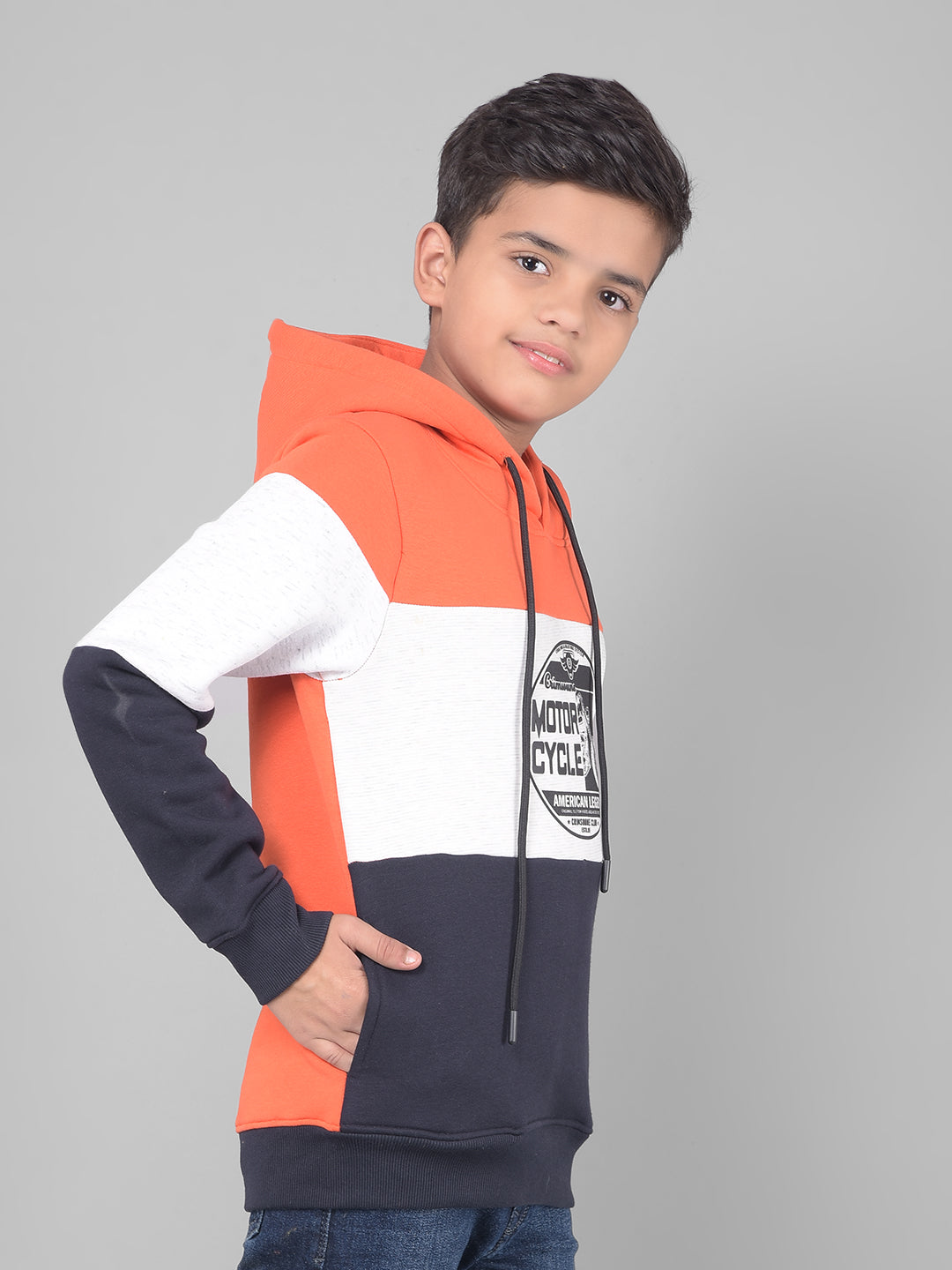 Orange Colourblocked Hooded Sweatshirt-Boys Sweatshirts-Crimsoune Club