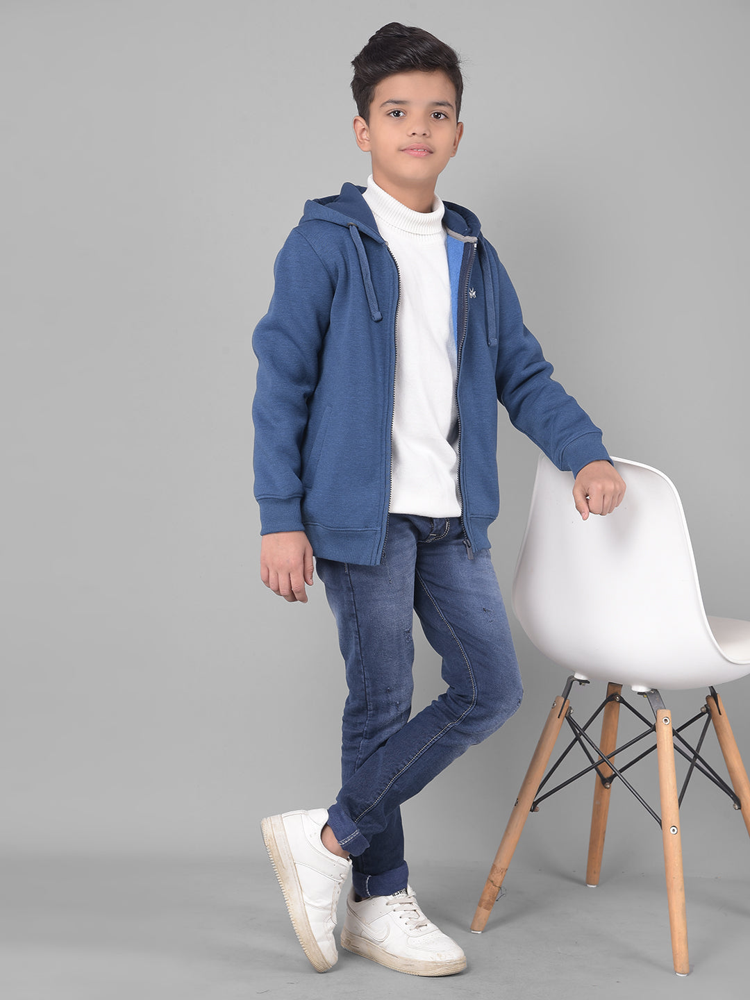 Blue Hooded Sweatshirt-Boys Sweatshirts-Crimsoune Club