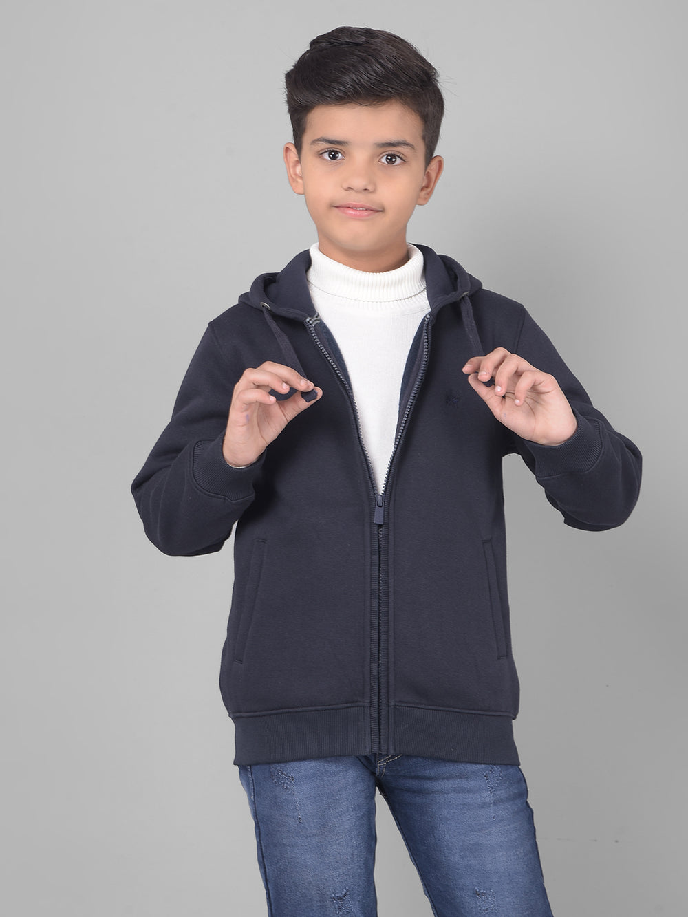 Navy Blue Hooded Sweatshirt-Boys Sweatshirts-Crimsoune Club
