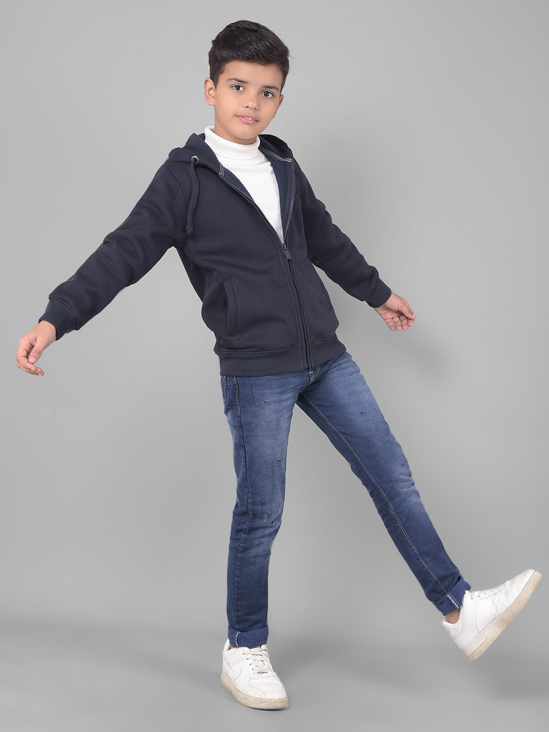 Navy Blue Hooded Sweatshirt-Boys Sweatshirts-Crimsoune Club