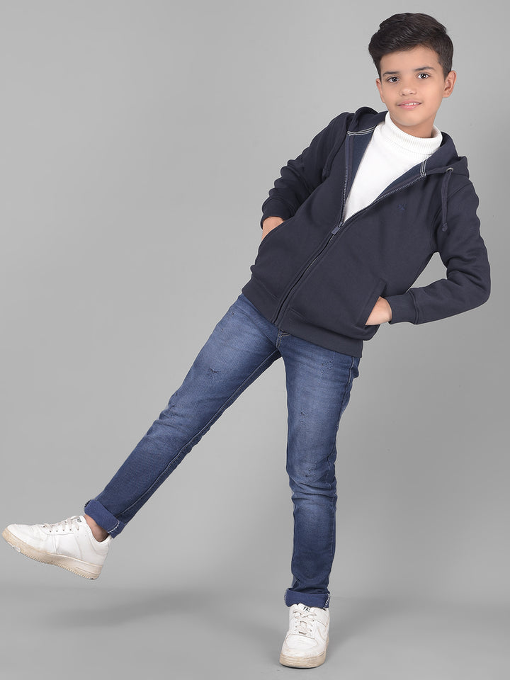 Navy Blue Hooded Sweatshirt-Boys Sweatshirts-Crimsoune Club