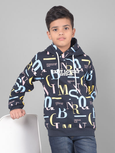 Navy Blue Printed Hooded Sweatshirt-Boys Sweatshirts-Crimsoune Club