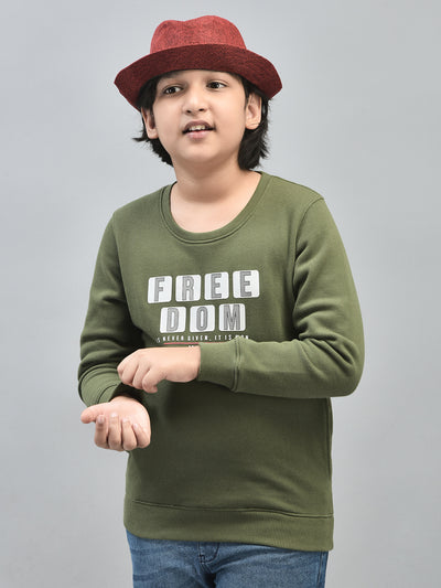 Olive Printed Sweatshirt-Boys Sweatshirts-Crimsoune Club