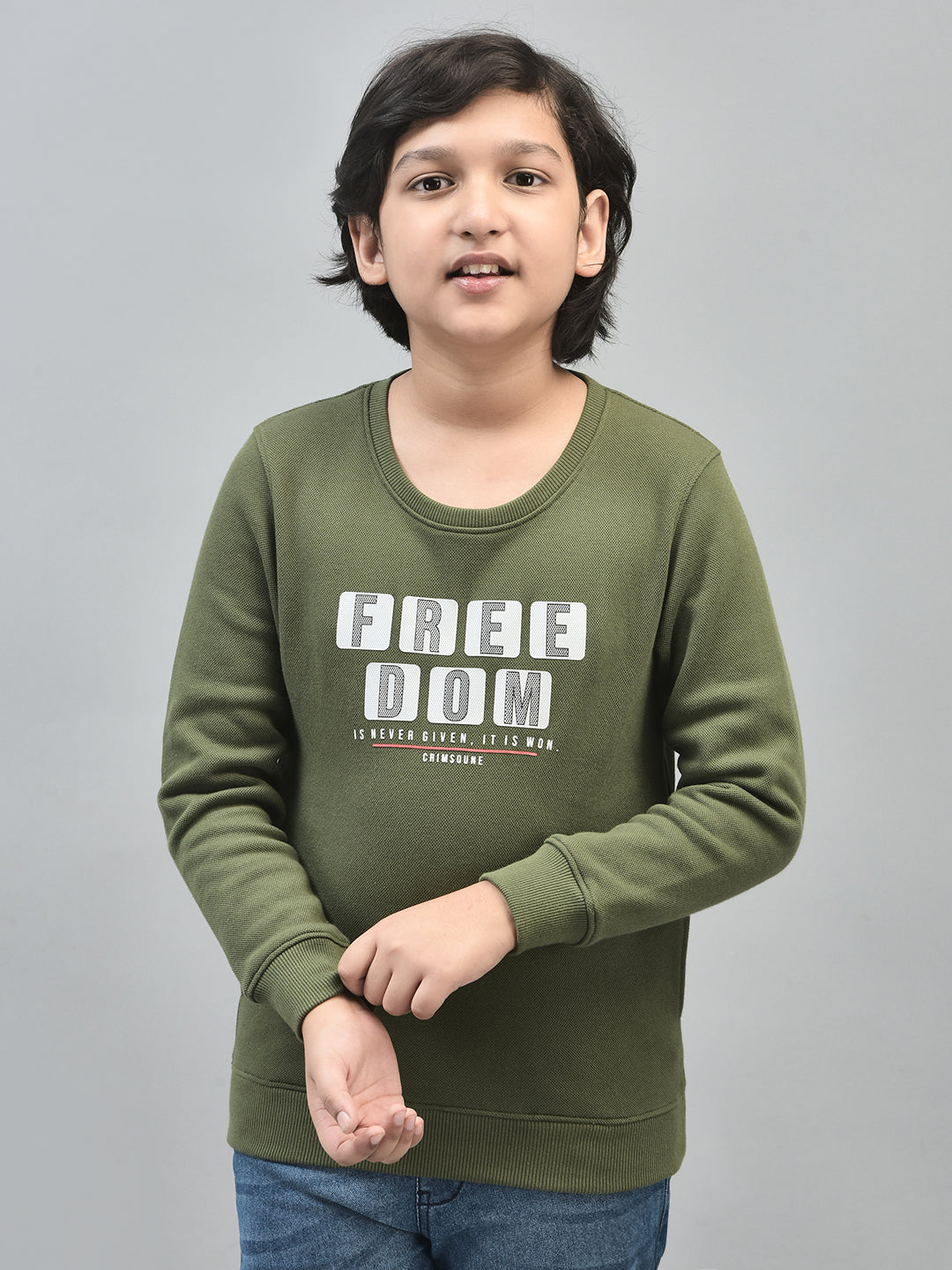 Olive Printed Sweatshirt-Boys Sweatshirts-Crimsoune Club