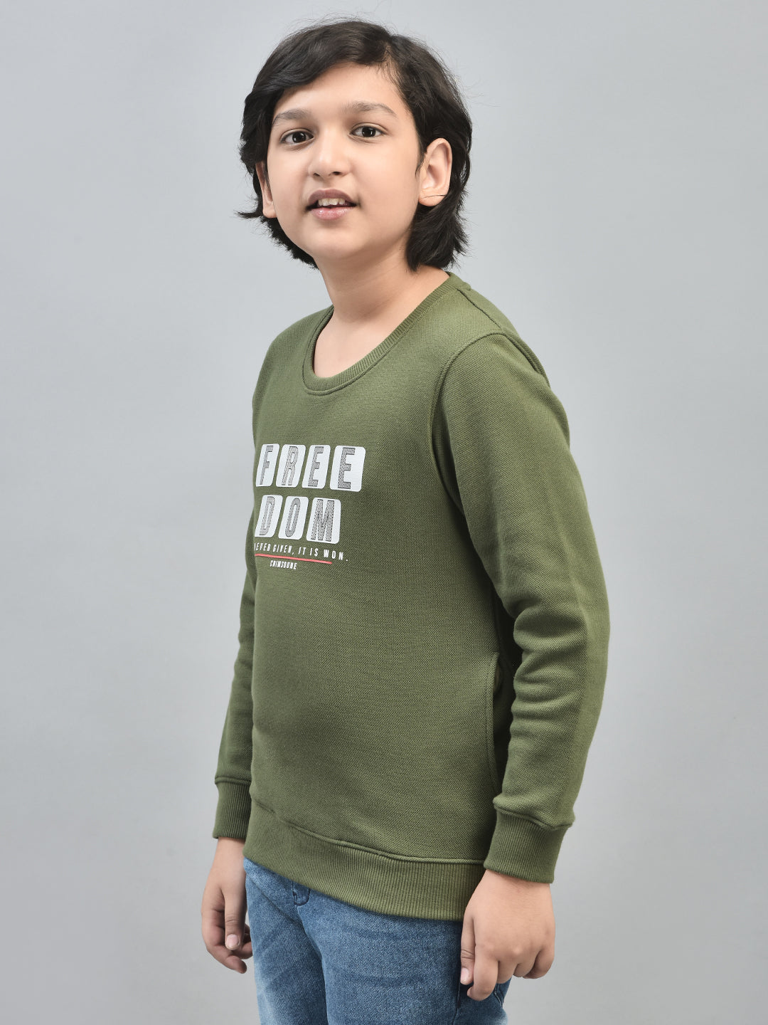 Olive Printed Sweatshirt-Boys Sweatshirts-Crimsoune Club