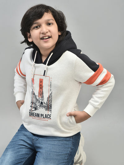 White Printed Sweatshirt With Hood-Boys Sweatshirts-Crimsoune Club