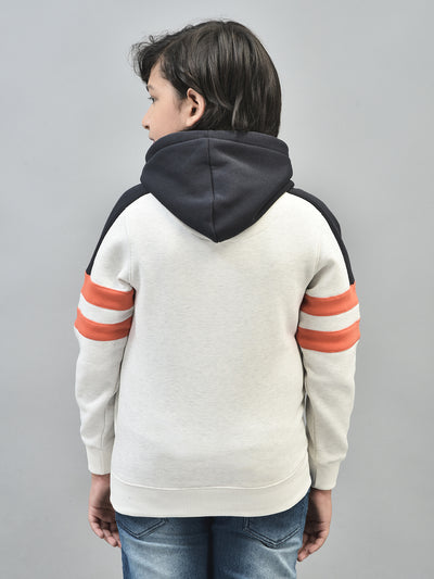 White Printed Sweatshirt With Hood-Boys Sweatshirts-Crimsoune Club