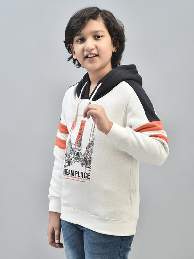 White Printed Sweatshirt With Hood-Boys Sweatshirts-Crimsoune Club