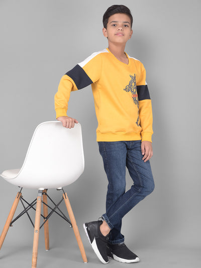 Mustard Printed Sweatshirt-Boys Sweatshirts-Crimsoune Club