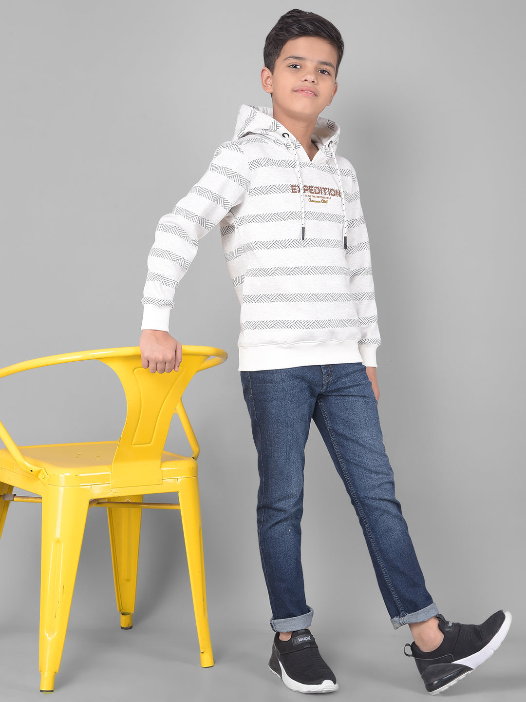 White Printed Hooded Sweatshirt-Boys Sweatshirts-Crimsoune Club