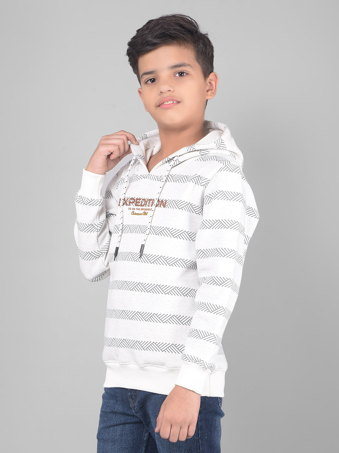 White Printed Hooded Sweatshirt-Boys Sweatshirts-Crimsoune Club