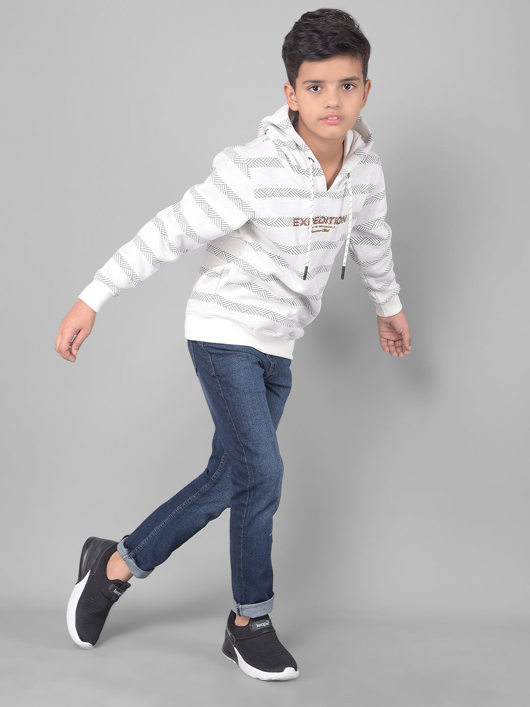 White Printed Hooded Sweatshirt-Boys Sweatshirts-Crimsoune Club