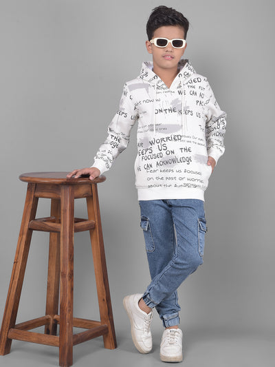 White Printed Sweatshirt With Hood-Boys Sweatshirts-Crimsoune Club