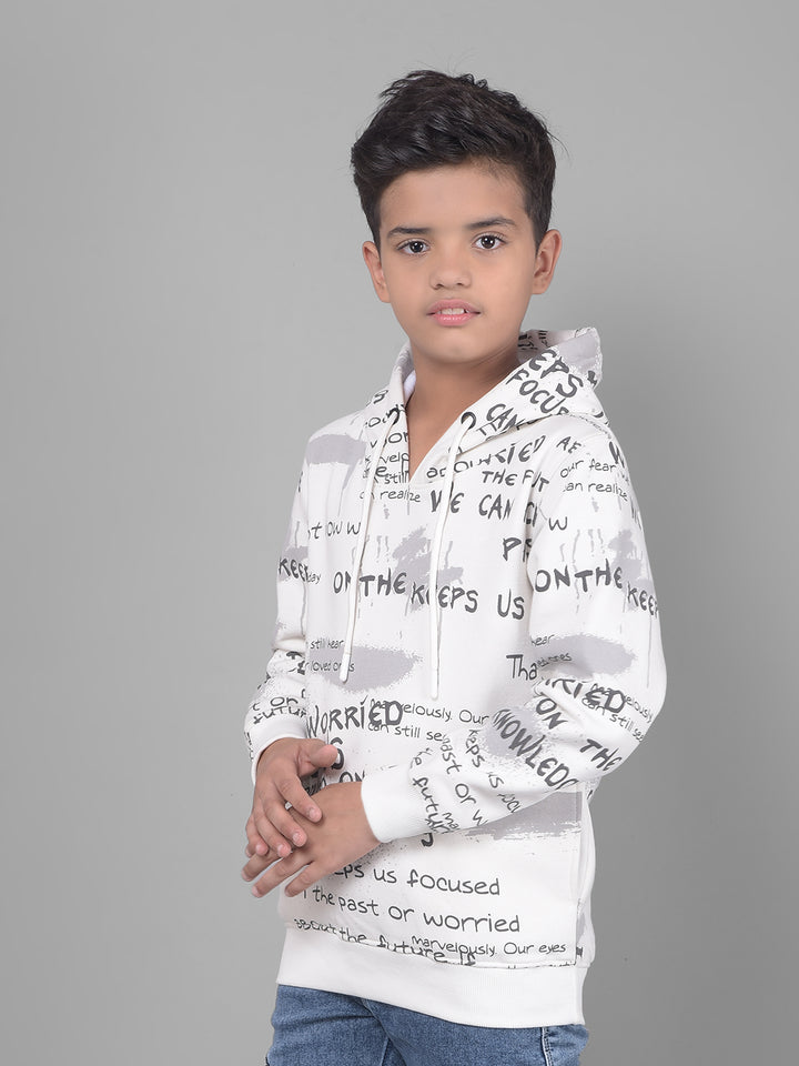 White Printed Sweatshirt With Hood-Boys Sweatshirts-Crimsoune Club