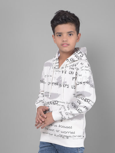 White Printed Sweatshirt With Hood-Boys Sweatshirts-Crimsoune Club