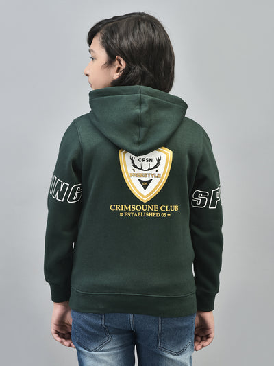 Green Printed Sweatshirt With Hood-Boys Sweatshirts-Crimsoune Club