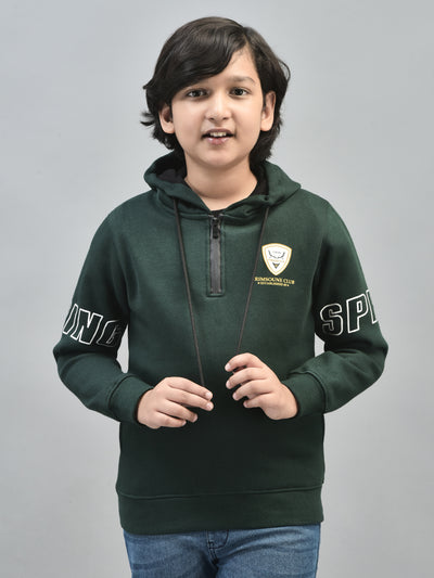 Green Printed Sweatshirt With Hood-Boys Sweatshirts-Crimsoune Club