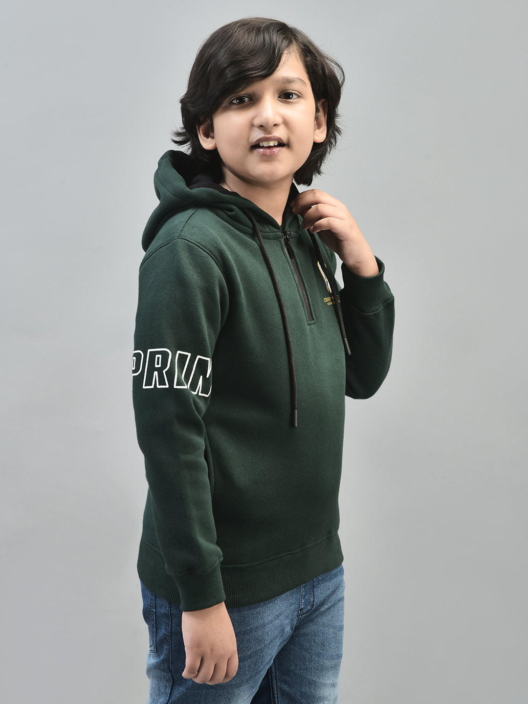 Green Printed Sweatshirt With Hood-Boys Sweatshirts-Crimsoune Club