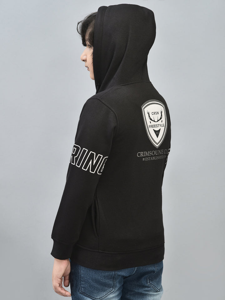Black Printed Sweatshirt With Hood-Boys Sweatshirts-Crimsoune Club