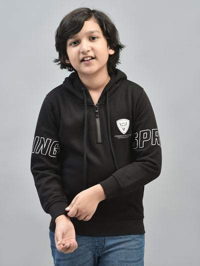 Black Printed Sweatshirt With Hood-Boys Sweatshirts-Crimsoune Club