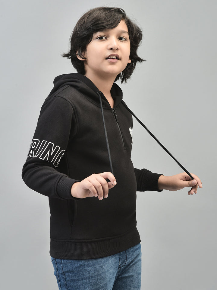 Black Printed Sweatshirt With Hood-Boys Sweatshirts-Crimsoune Club