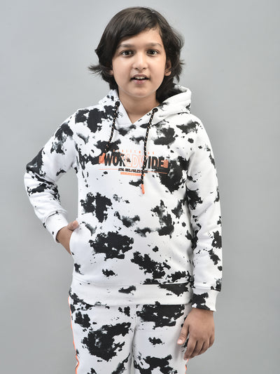 White Printed Sweatshirt With Hood-Boys Sweatshirts-Crimsoune Club