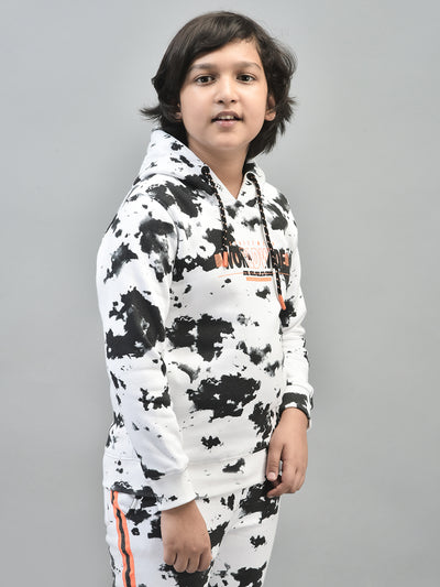 White Printed Sweatshirt With Hood-Boys Sweatshirts-Crimsoune Club