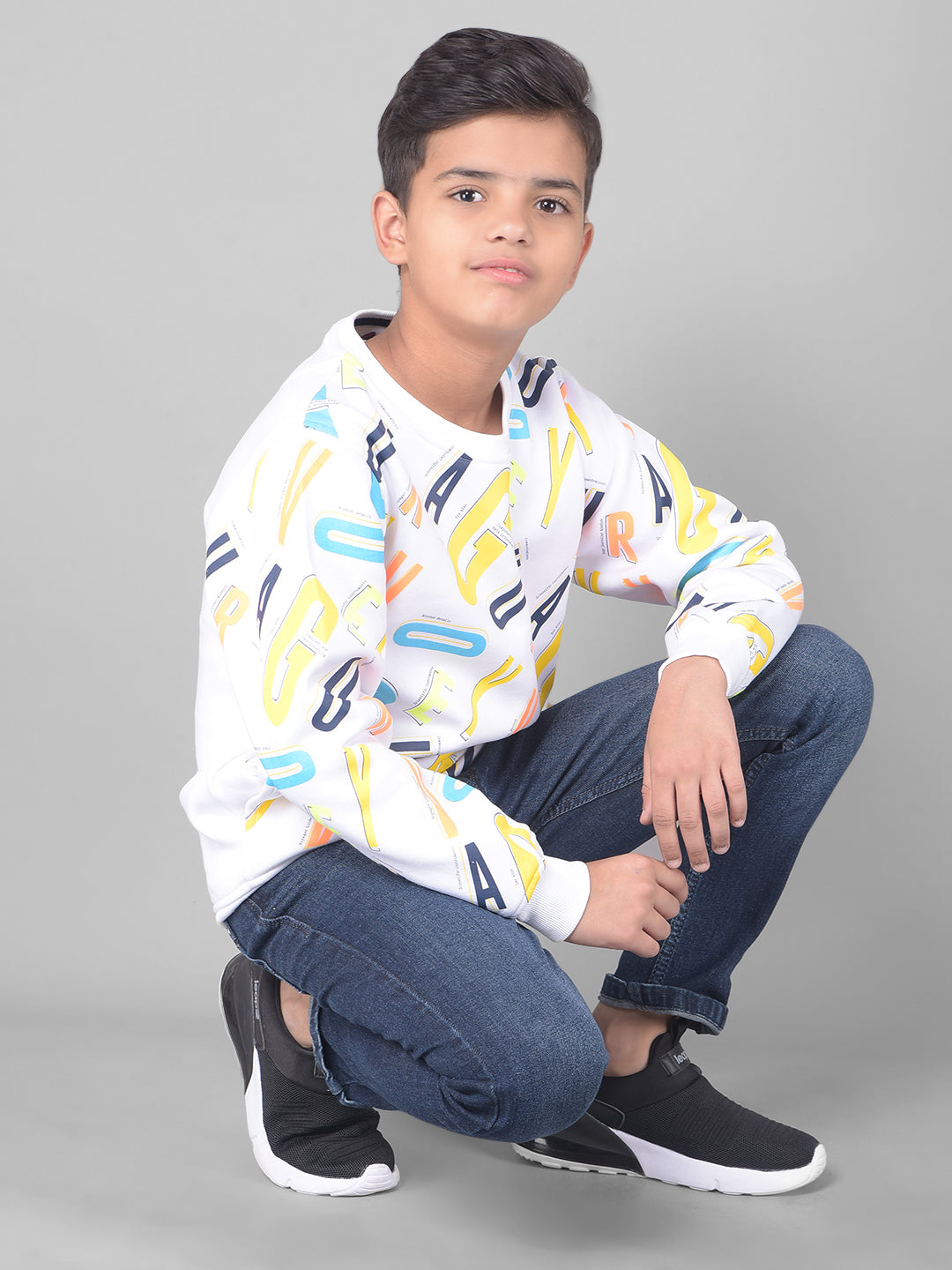 White Printed Sweatshirt-Boys Sweatshirts-Crimsoune Club