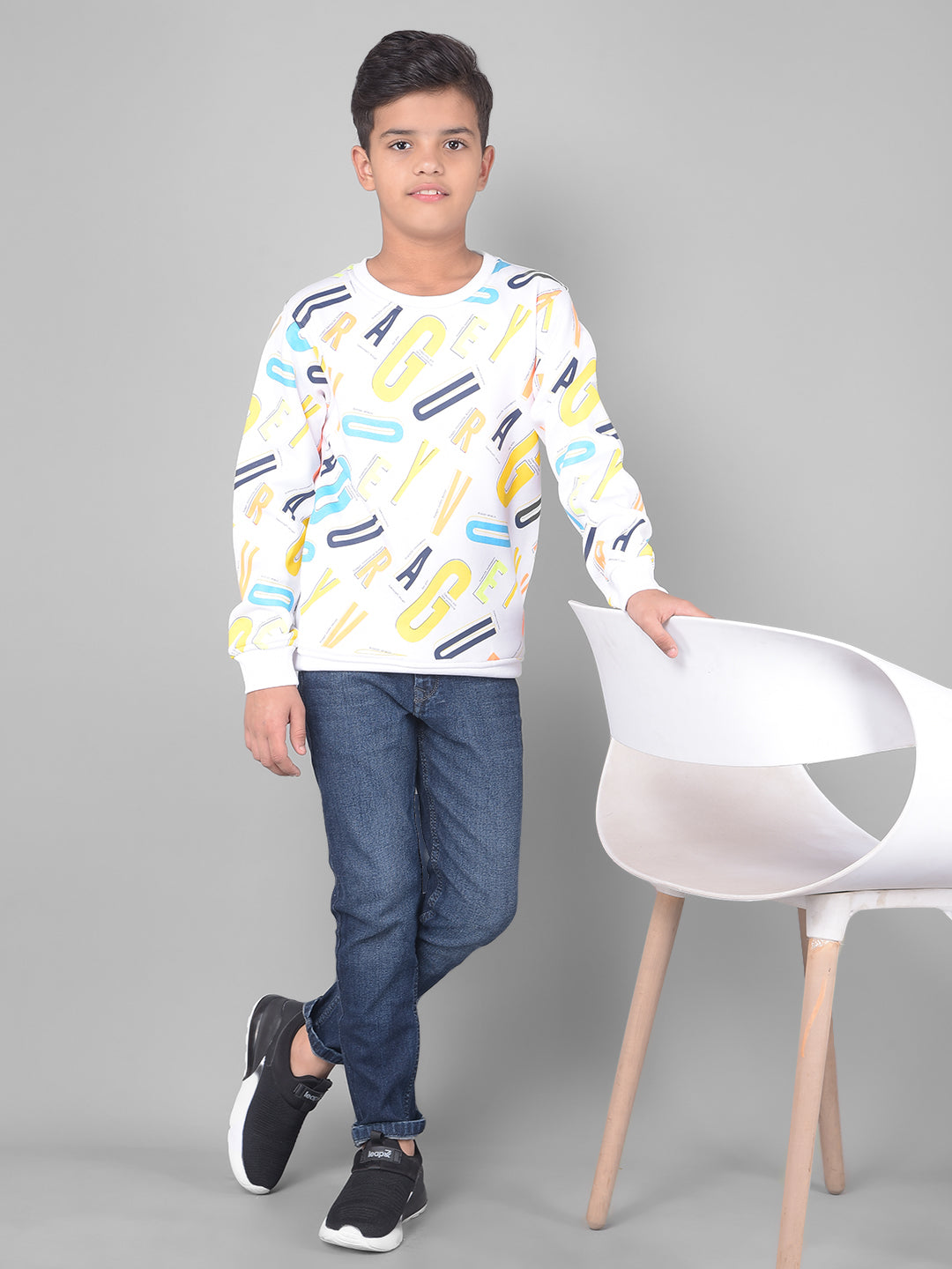 White Printed Sweatshirt-Boys Sweatshirts-Crimsoune Club