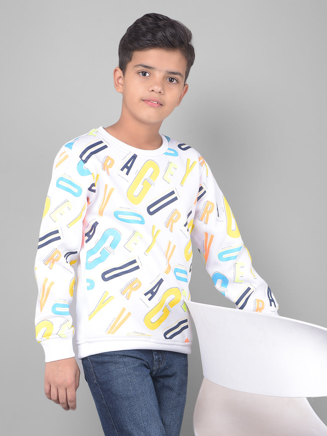 White Printed Sweatshirt-Boys Sweatshirts-Crimsoune Club