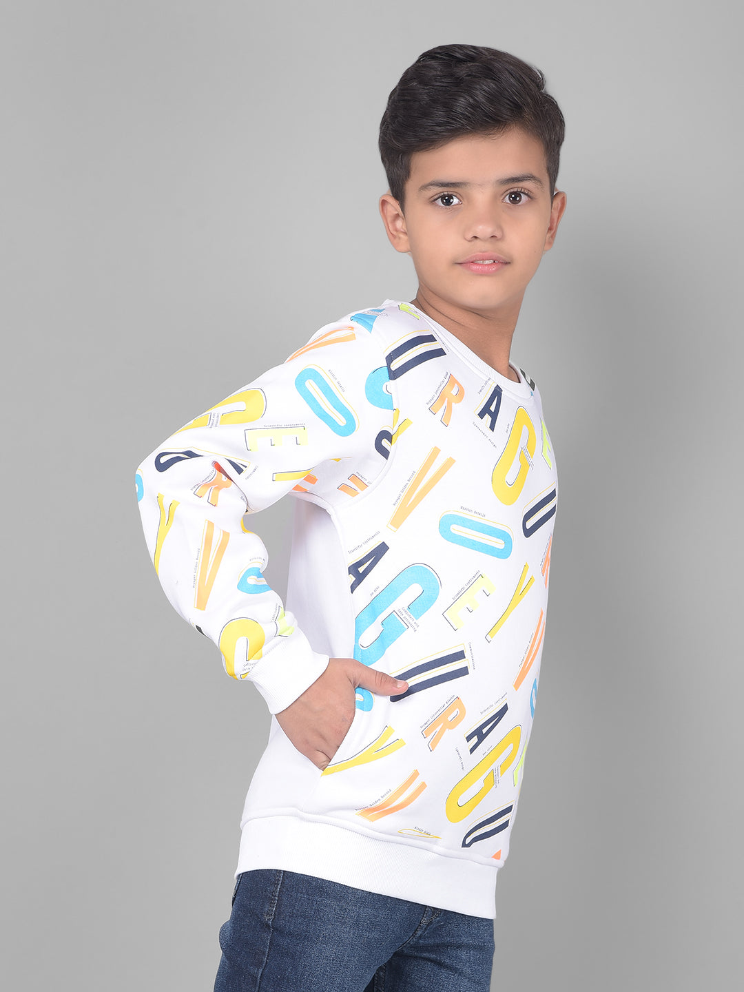 White Printed Sweatshirt-Boys Sweatshirts-Crimsoune Club