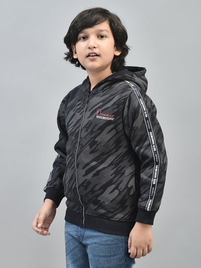 Navy Blue Printed Sweatshirt With Hood-Boys Sweatshirts-Crimsoune Club