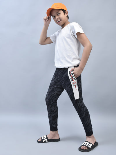 Navy Blue Printed Joggers-Boys Joggers-Crimsoune Club