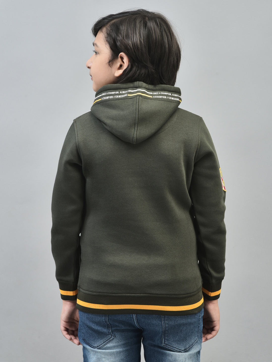 Olive Printed Sweatshirt With Hood-Boys Sweatshirts-Crimsoune Club