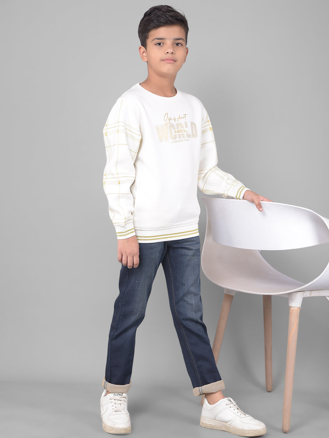 White Printed Sweatshirt-Boys Sweatshirts-Crimsoune Club