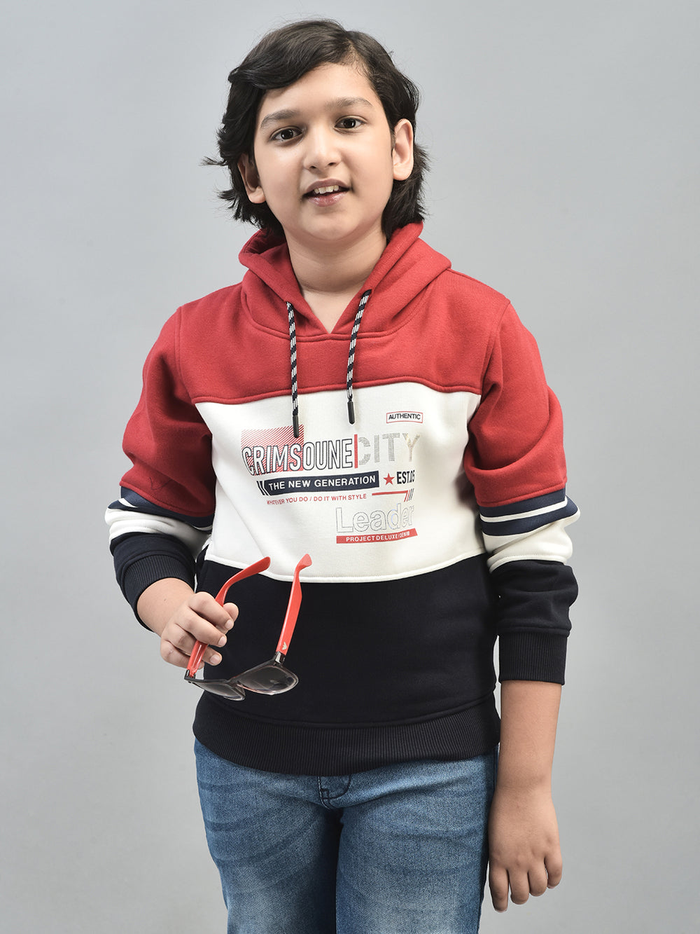 Red Printed Sweatshirt With Hood-Boys Sweatshirts-Crimsoune Club