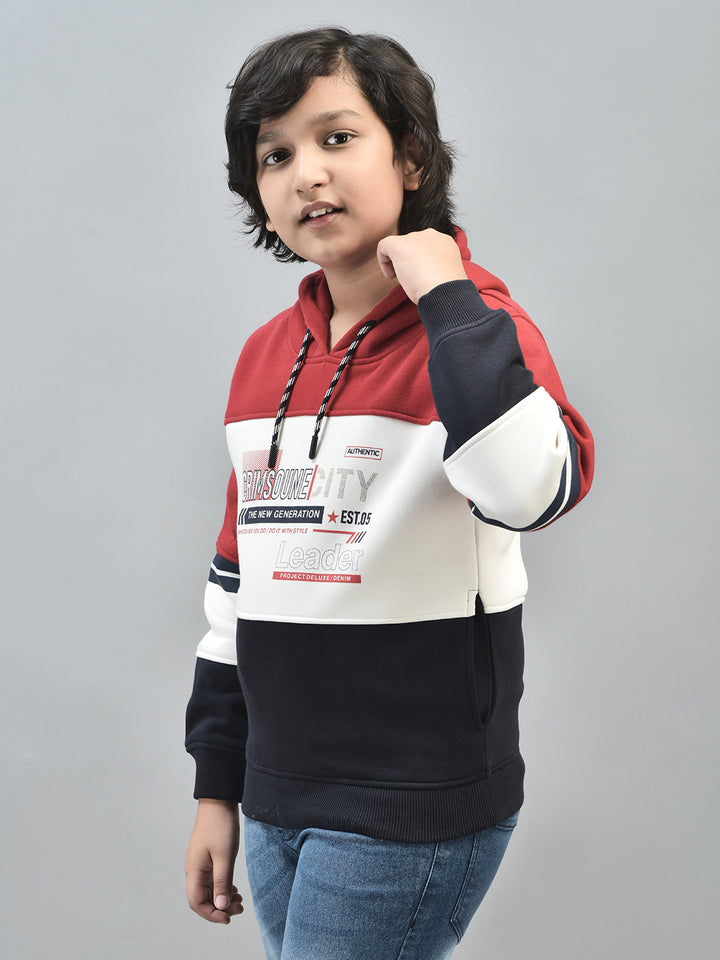 Red Printed Sweatshirt With Hood-Boys Sweatshirts-Crimsoune Club