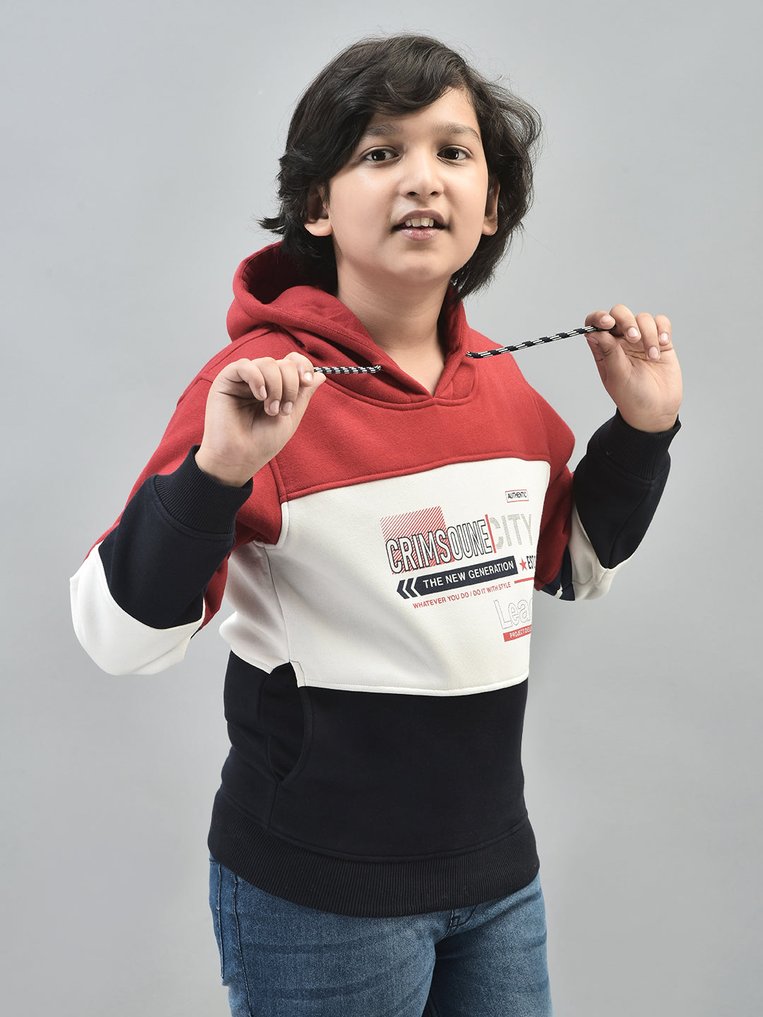 Red Printed Sweatshirt With Hood-Boys Sweatshirts-Crimsoune Club