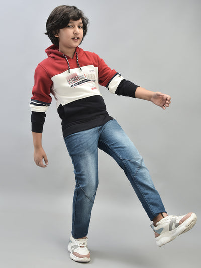 Red Printed Sweatshirt With Hood-Boys Sweatshirts-Crimsoune Club