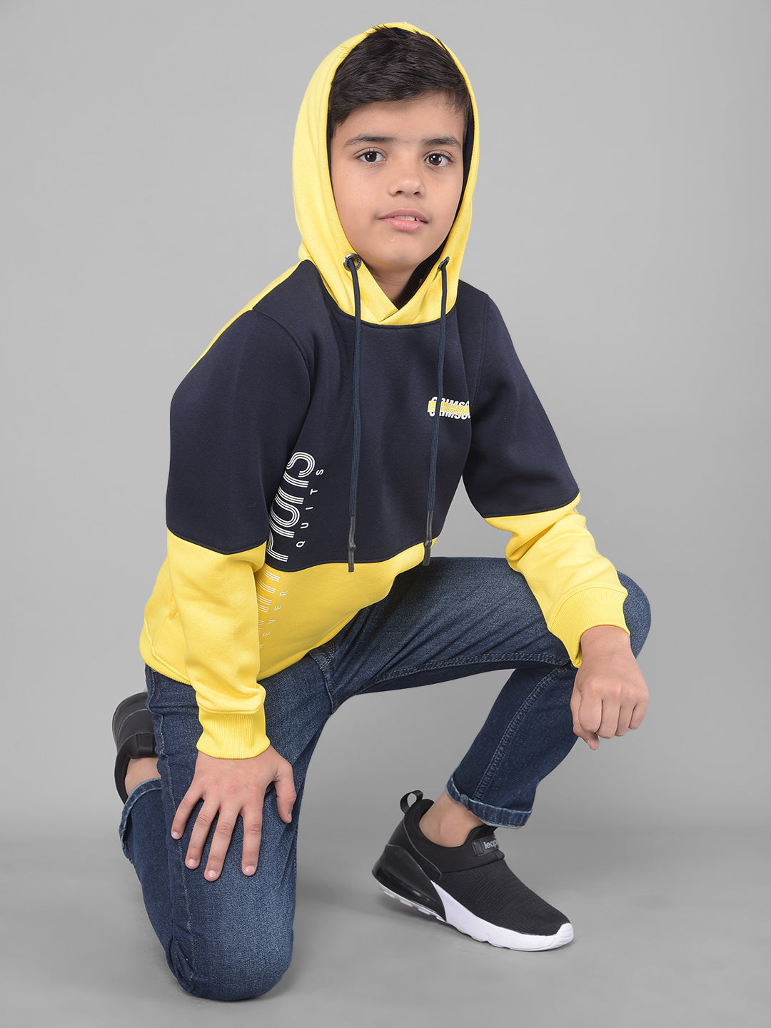 Yellow Colourblocked Hooded Sweatshirt-Boys Sweatshirts-Crimsoune Club