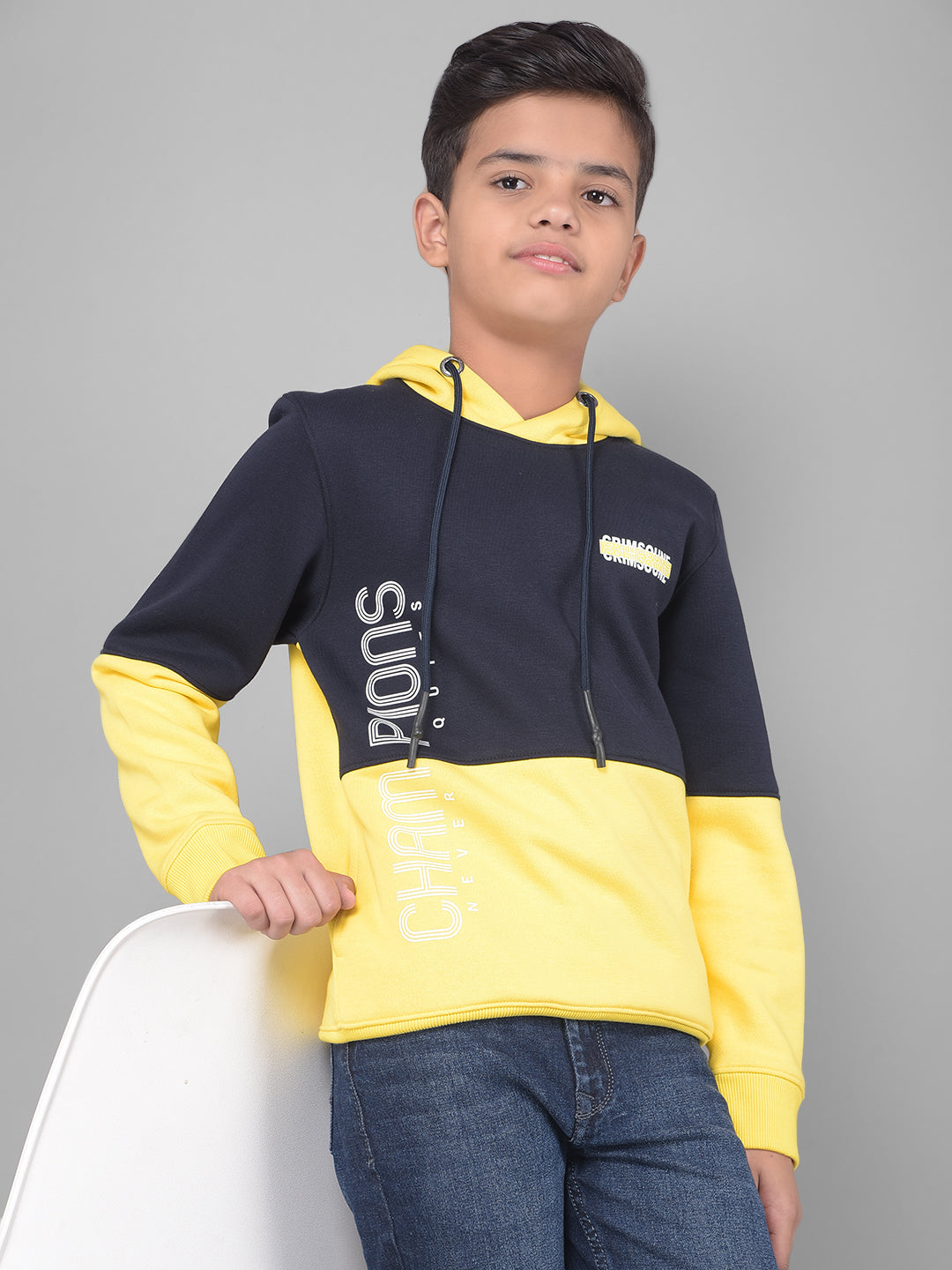 Yellow Colourblocked Hooded Sweatshirt-Boys Sweatshirts-Crimsoune Club