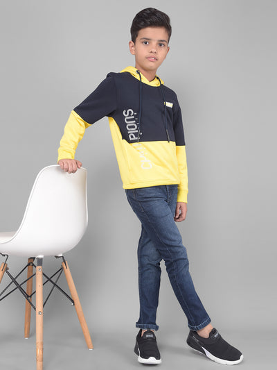 Yellow Colourblocked Hooded Sweatshirt-Boys Sweatshirts-Crimsoune Club