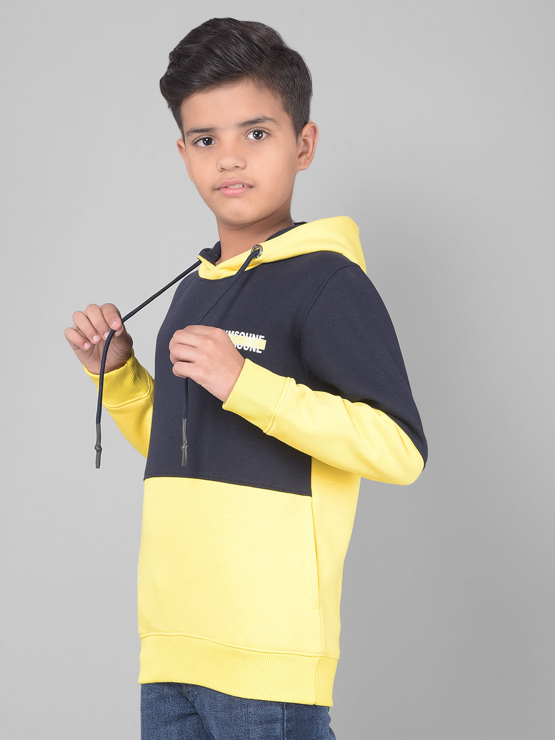 Yellow Colourblocked Hooded Sweatshirt-Boys Sweatshirts-Crimsoune Club