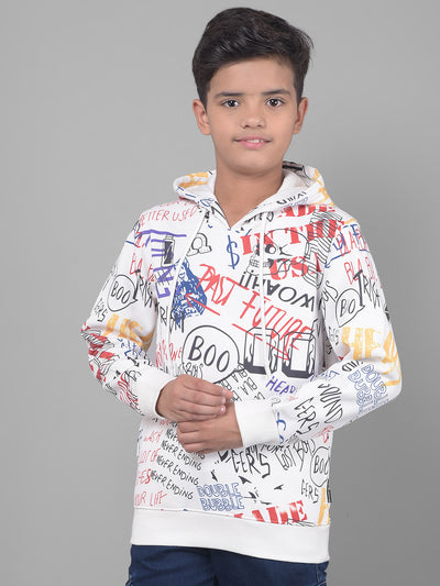 White Printed Sweatshirt With Hood-Boys Sweatshirts-Crimsoune Club