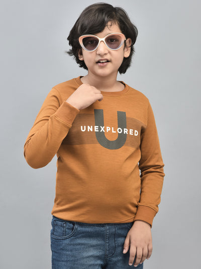 Mustard Printed Sweatshirt-Boys Sweatshirts-Crimsoune Club