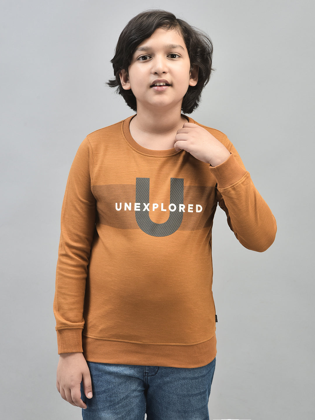 Mustard Printed Sweatshirt-Boys Sweatshirts-Crimsoune Club