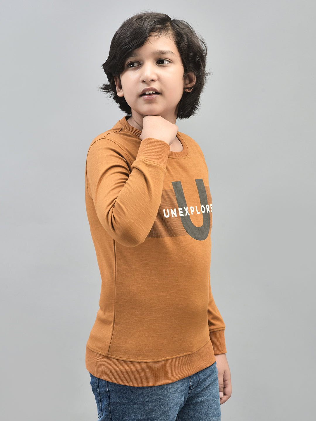 Mustard Printed Sweatshirt-Boys Sweatshirts-Crimsoune Club