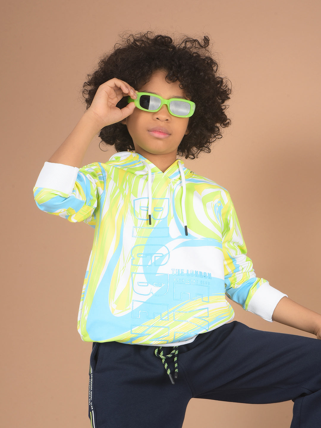 Green Graphic Print Hooded Sweatshirt-Boy Sweatshirts-Crimsoune Club